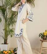 Floral embroidered collar neck pure cotton co-ord set