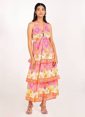 Bali dress pink printed pure cotton halter dress 2