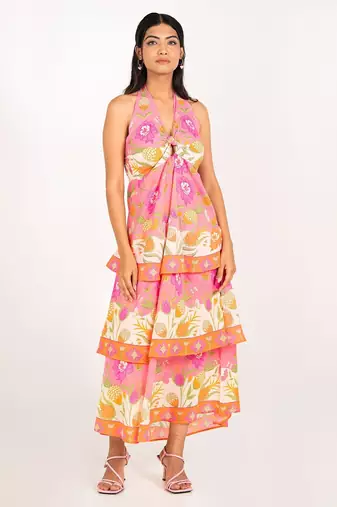 Bali dress pink printed pure cotton halter dress