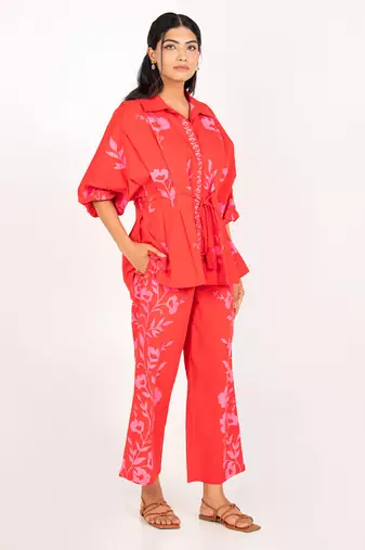 Copacabana set red printed pure cotton coord set