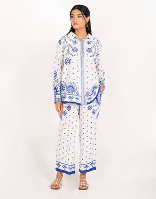 Antalya set white printed pure cotton coord set 1
