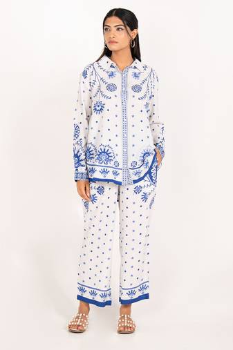 Antalya set white printed pure cotton coord set