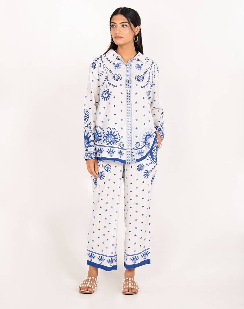 Antalya set white printed pure cotton coord set