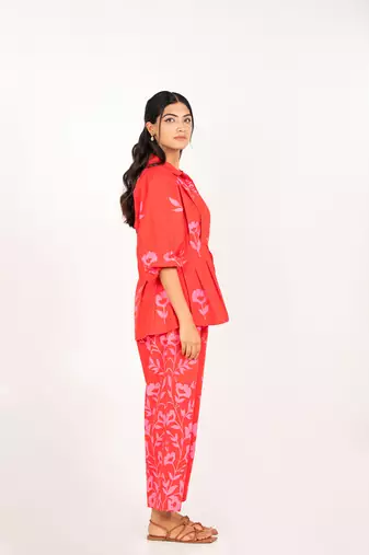 Copacabana set red printed pure cotton coord set
