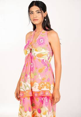 Bali dress pink printed pure cotton halter dress 4