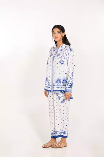 Antalya set white printed pure cotton coord set