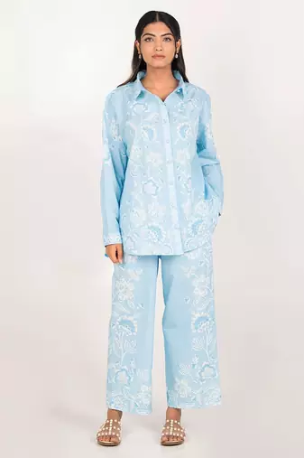 Santorini set light blue printed pure cotton coord set