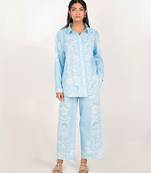 Santorini set light blue printed pure cotton coord set