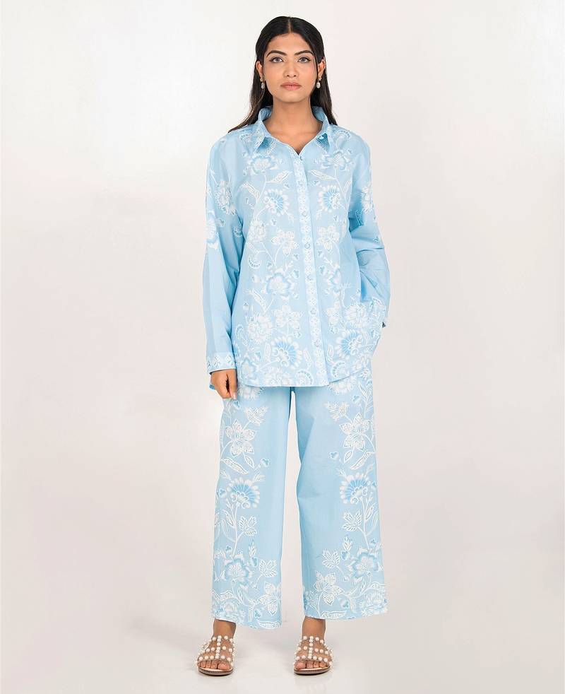 Santorini set light blue printed pure cotton coord set