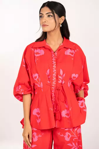 Copacabana set red printed pure cotton coord set