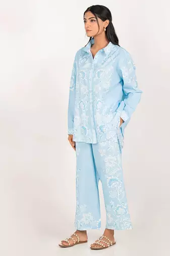 Santorini set light blue printed pure cotton coord set