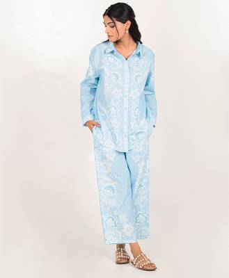 Santorini set light blue printed pure cotton coord set 3