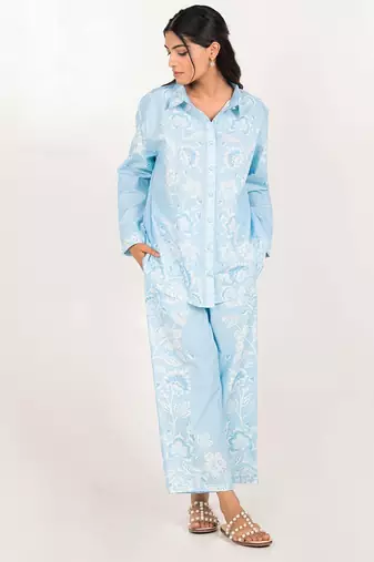 Santorini set light blue printed pure cotton coord set