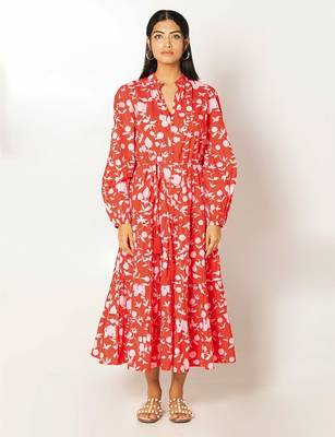 Bora bora dress red printed pure cotton maxi dress 1