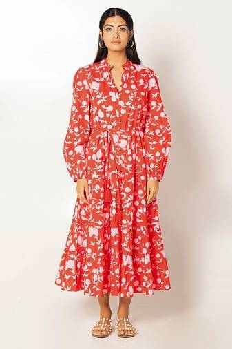Bora bora dress red printed pure cotton maxi dress