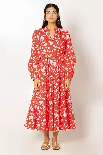 Bora bora dress red printed pure cotton maxi dress