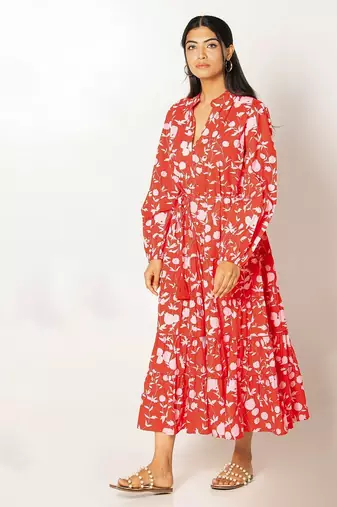 Bora bora dress red printed pure cotton maxi dress