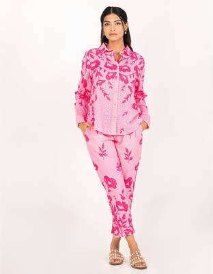Amalfi set pink printed pure cotton schiffli coord set 1