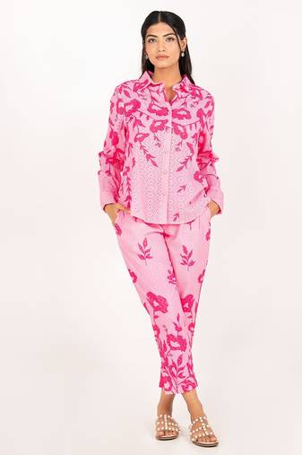 Amalfi set pink printed pure cotton schiffli coord set