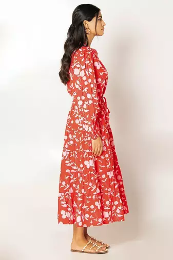 Bora bora dress red printed pure cotton maxi dress