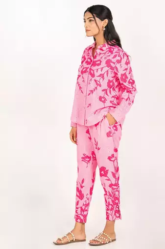 Amalfi set pink printed pure cotton schiffli coord set