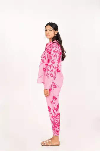 Amalfi set pink printed pure cotton schiffli coord set