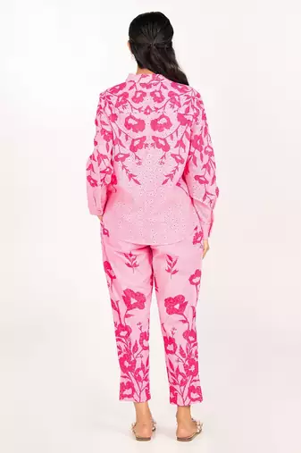 Amalfi set pink printed pure cotton schiffli coord set