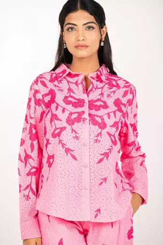 Amalfi set pink printed pure cotton schiffli coord set