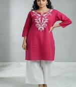 Floral embroidered round neck pure cotton co-ord set