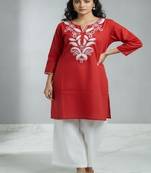 Floral embroidered round neck pure cotton co-ord set