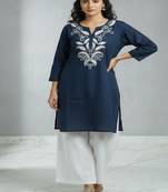 Floral embroidered round neck pure cotton co-ord set