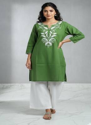Floral embroidered round neck  cotton co-ord set 1