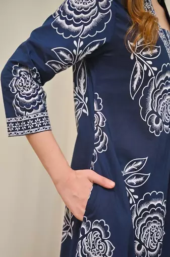 Floral printed v neck  cotton kurta trosuer & dupatta set