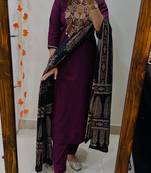 Floral embroidered round neck pure cotton kurta trosuer & dupatta set