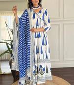 Floral printed v neck pure cotton kurta trosuer & dupatta set