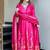 Floral embroidered v neck silk kurta trosuer & dupatta set