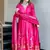 Floral embroidered v neck silk blend kurta trosuer & dupatta set