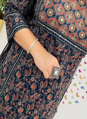 Floral embroidered round neck  cotton kurta trosuer & dupatta set 4