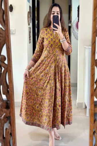 Floral embroidered round neck  cotton kurta trosuer & dupatta set