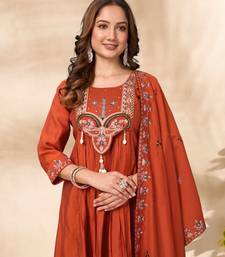 Orange Color multi-thread & sequence embroidery Hand Work Roman Silk Kurta pant Set