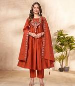 Orange Color multi-thread & sequence embroidery Hand Work Roman Silk Kurta pant Set