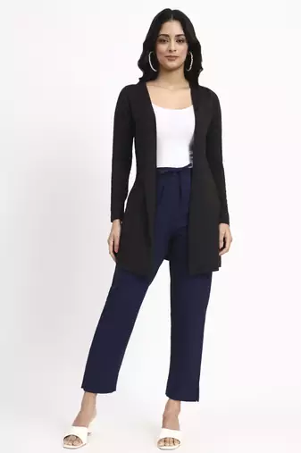 navy blue mid-rise ankle-length regular fit poplin pants