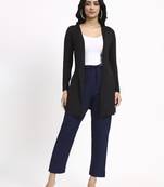 navy blue mid-rise ankle-length regular fit poplin pants