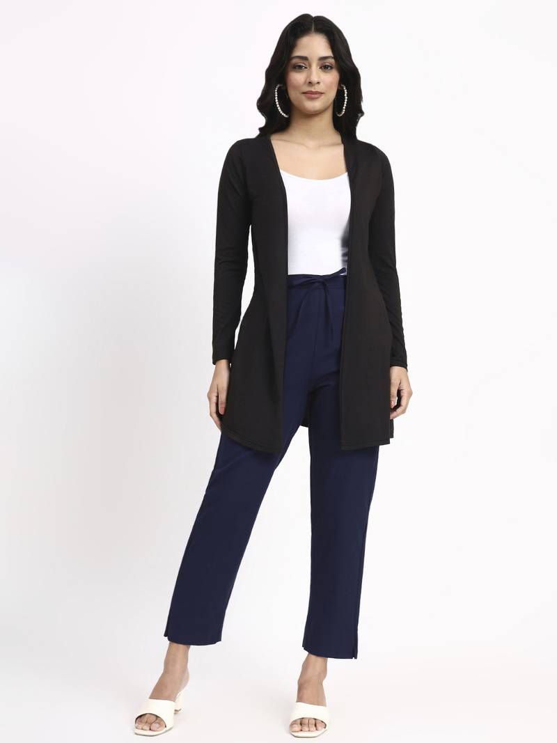 navy blue mid-rise ankle-length regular fit poplin pants