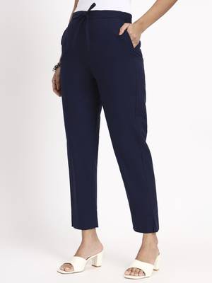 navy blue mid-rise ankle-length regular fit poplin pants 2