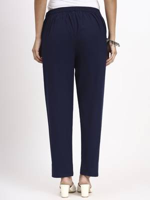 navy blue mid-rise ankle-length regular fit poplin pants 3