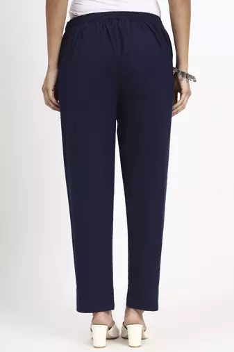 navy blue mid-rise ankle-length regular fit poplin pants