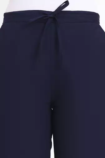 navy blue mid-rise ankle-length regular fit poplin pants