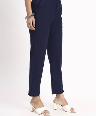 navy blue mid-rise ankle-length regular fit poplin pants 5