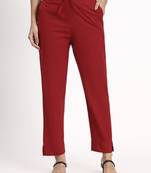 maroon mid-rise ankle-length regular fit poplin pants